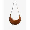 Allsaints Half Moon Suede Shoulder Bag In Cognac Brown