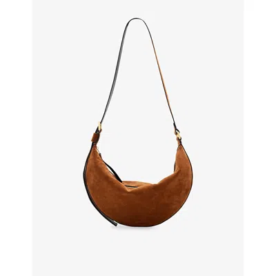 ALLSAINTS WOMENS COGNAC BROWN HALF MOON SUEDE SHOULDER BAG