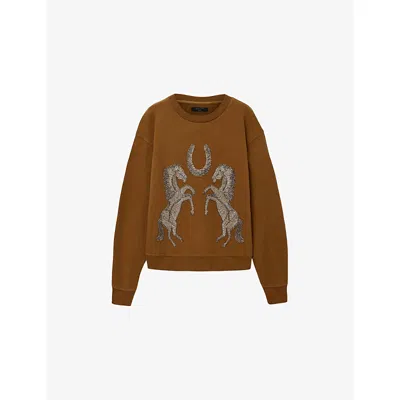 Allsaints Womens  Luck Pippa Bead-embellished Cotton Sweatshirt In Brown