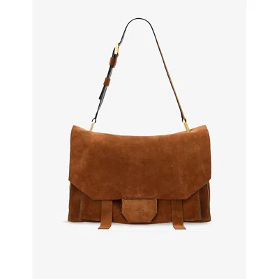 Allsaints Womens  Ursa Suede Satchel In Cognac Brown