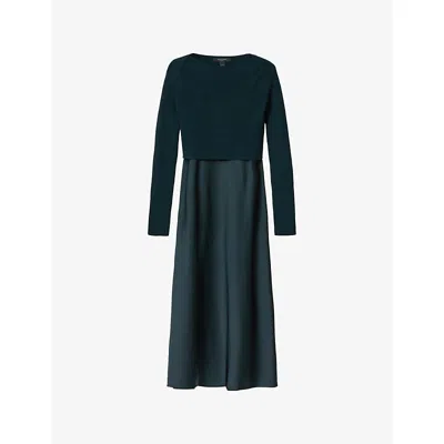 Allsaints Womens Collegiate Blu Hera Two-in-one Woven Midi Dress In Green
