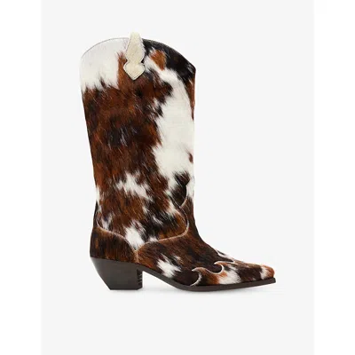 Allsaints Womens Cow Print Dolly Western Leather Boots Eur 38/5 Uk In Multi