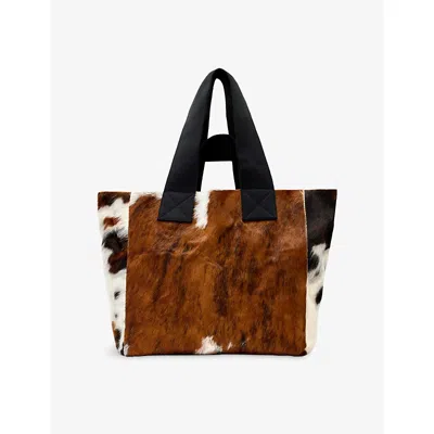 Allsaints Womens Cow Print Izzy Leather Tote Bag In Brown