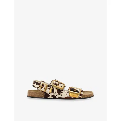 Allsaints Womens  Staffa Cow-print Leather Sandals In Multi