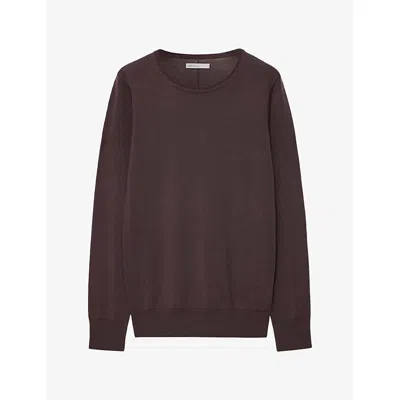 Allsaints Womens Coyte Crewneck Merino-wool Jumper Vino Purple Xs In Brown