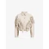 Allsaints Marlene Fringe Trim Denim Jacket In Cream White