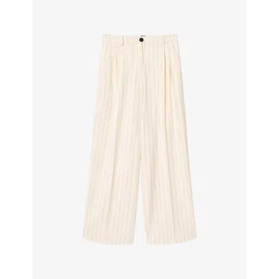 Allsaints Womens Cream White Olga Wide-leg Striped Stretch-woven Trousers