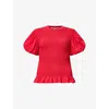 Allsaints Womens Dael Puff-sleeve Slim-fit Smocked Stretch-woven Top Crimson Red In Red