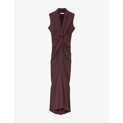 Allsaints Womens Dariya V-neck Wool-blend Maxi Dress Oxblood Red In Burgundy