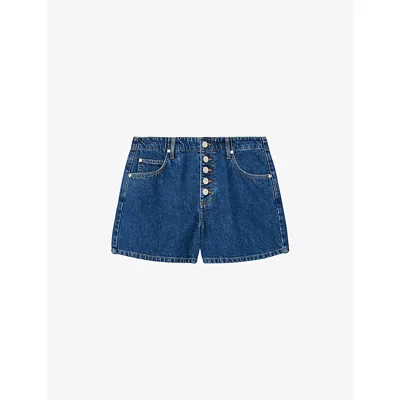 Allsaints Womens Dark Indigo Tay Button-up Denim Shorts In Blue