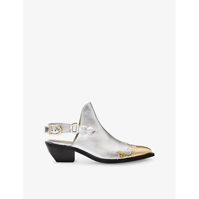 Allsaints Womens  Desola Metallic Stud Leather Mules In Silver/gold