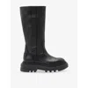 Allsaints Womens Black Dolly Stud-embellished Chunky Knee-high Leather Boots Eur 38/5 Uk In Black