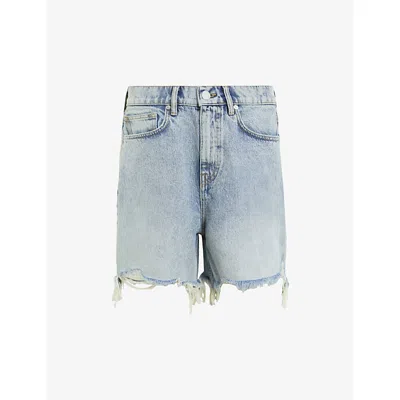 Allsaints Womens  Doris Wide-leg High-rise Distressed Denim Shorts In Purple