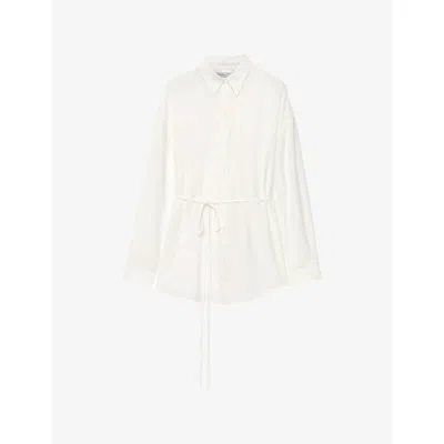 Allsaints Womens Ecru White Ilana Belted-waist Silk And Cotton-blend Shirt