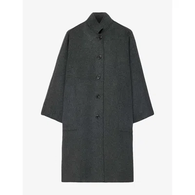 Allsaints Womens Effie Funnel-neck Wool-blend Coat Grey In Gray