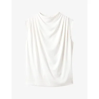 Allsaints Womens Emerson Draped Woven Top Fossil White