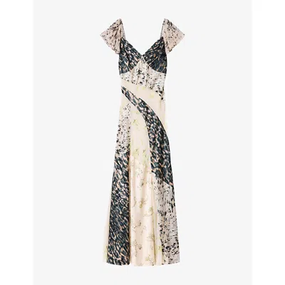 Allsaints Womens Empoli White Lala Ditsy-print Stretch-woven Maxi Dress In Multi