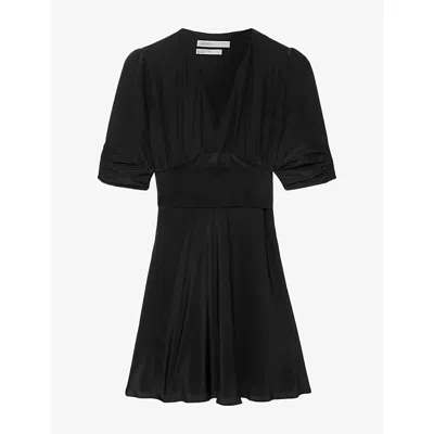 Allsaints Womens Ena V-neck Silk Mini Dress Black