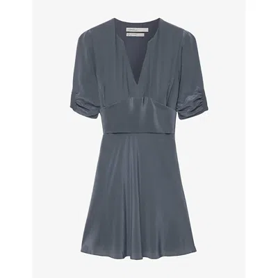 Allsaints Womens Ena V-neck Silk Mini Dress Deep Slate Gre In Gray