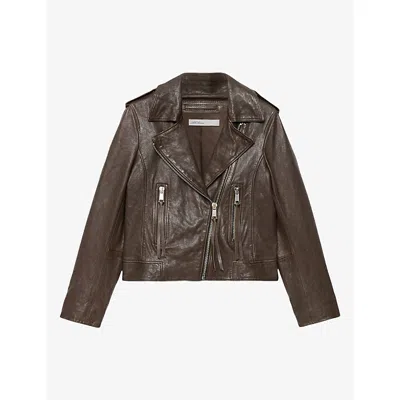 Allsaints Womens Errie Slim-fit Leather Biker Jacket Olive Brown