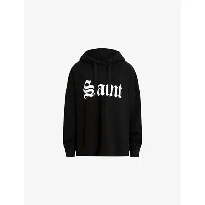 ALLSAINTS WOMENS BLACK ETIE BRANDED COTTON-JERSEY HOODY