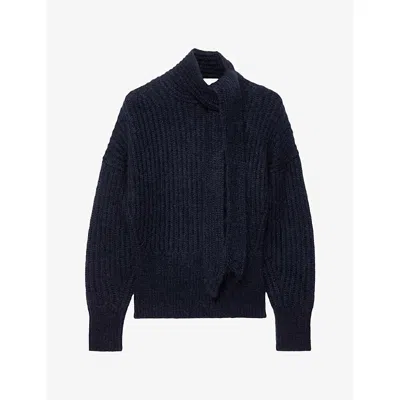 Allsaints Womens Etty Tie-neck Mohair-blend Jumper Ink Navy Blue Xs