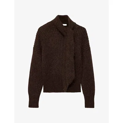Allsaints Womens Etty Tie-neck Mohair-blend Jumper Oxblood Red Xs In Brown
