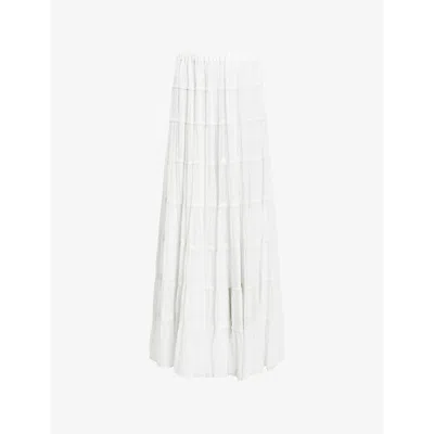 Allsaints Womens Chalk White Eva Tiered Woven Maxi Skirt