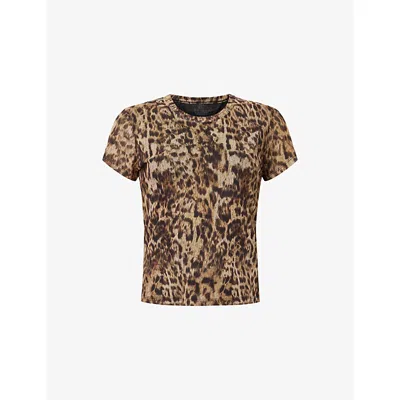 Allsaints Womens  Ellie Leopard-print Stretch-mesh T-shirt