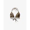 Allsaints Womens Evia Golden Br Saph Leopard-print Self-tie Stretch-woven Bikini Top Xs