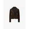 Allsaints Womens Dalby Regular-fit Cropped Suede Biker Jacket Fango Brown In Brown