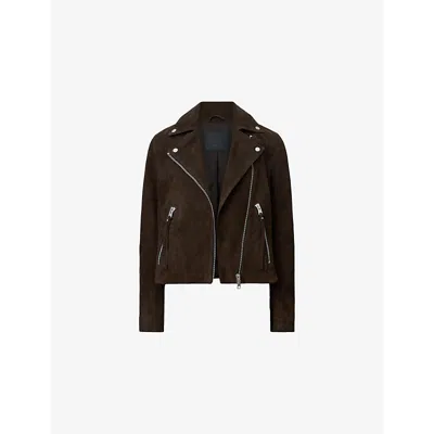 ALLSAINTS WOMENS ALLSAINTS DALBY REGULAR-FIT CROPPED SUEDE BIKER JACKET