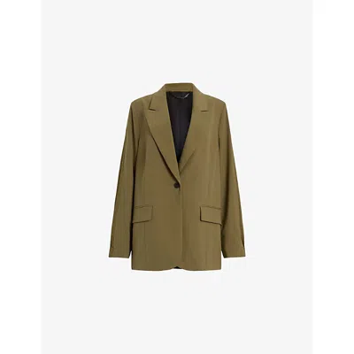 Allsaints Womens Fango Green Alassett Peak-lapel Woven Blazer