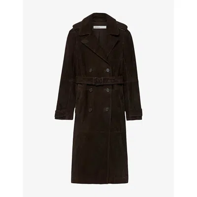 Allsaints Womens Fango Lapel-collar Suede Coat Fango Brown