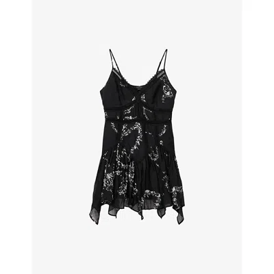 Allsaints Womens Flight Black Zia Leopard-print Woven Mini Dress In Animal Print