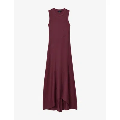 Allsaints Womens Oxblood Red Gia Ribbed Stretch-cotton Maxi Dress In Burgundy