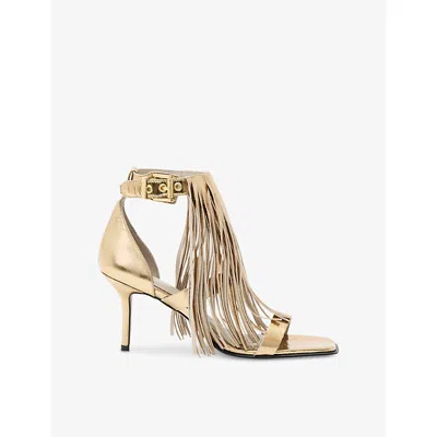 ALLSAINTS WOMENS GOLD PAOLA LEATHER HEELED SANDALS EUR 38/5 UK