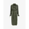 Allsaints Womens Grape Leaf Gre Linnie Belted Woven Trench Coat In Grape Leaf Gre