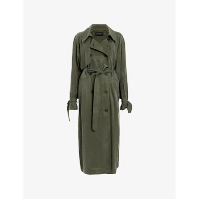 Allsaints Womens Grape Leaf Gre Linnie Belted Woven Trench Coat