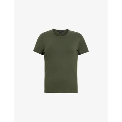 Allsaints Womens Round-neck Slim-fit Cotton-jersey T-shirt Grape Leaf Gre