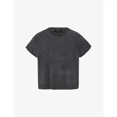 ALLSAINTS WOMENS REBEL CREW-NECK SHORT-SLEEVE BRUSHED CASHMERE T-SHIRT GRAPHITE GREY XS