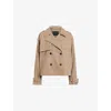 Allsaints Womens Greige Brown Notched-lapel Double-breasted Regular-fit Suede Jacket In Greige Brown