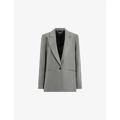 Allsaints Womens Averie Relaxed-fit Lyocell And Linen-blend Blazer Grey