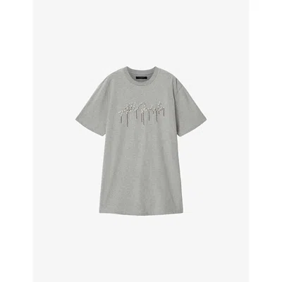 Allsaints Cotton Chains Embellished T-shirt Mini Dress In Gray