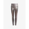 Allsaints Womens Gunmetal Cora Skinny-leg High-rise Faux-leather Leggings In Gray