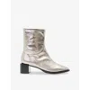 Allsaints Womens Avril Metallic-leather Heeled Ankle Boots Gunmetal Grey Eur 40 / 7 Uk In Multi