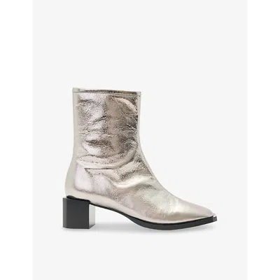 Allsaints Womens Avril Metallic-leather Heeled Ankle Boots Gunmetal Grey Eur 40 / 7 Uk In Multi