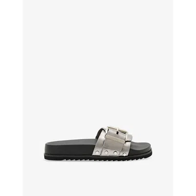 Allsaints Womens  Ellie Studded Leather Sliders In Gunmetal Grey
