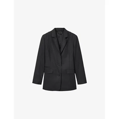 Allsaints Womens Gunmetal Grey Essie Single-breasted Stretch-woven Blazer In Black