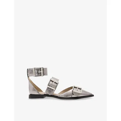 Allsaints Womens  Sutton Metallic-leather Flat Courts In Gunmetal Grey